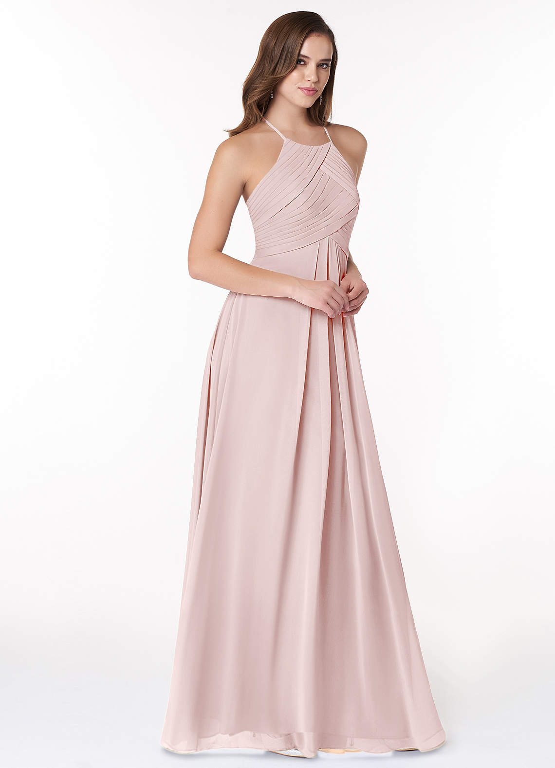 Azazie Ginger Bridesmaid Dresses Blushing Pink A-Line Halter Pleated Chiffon Dress image1