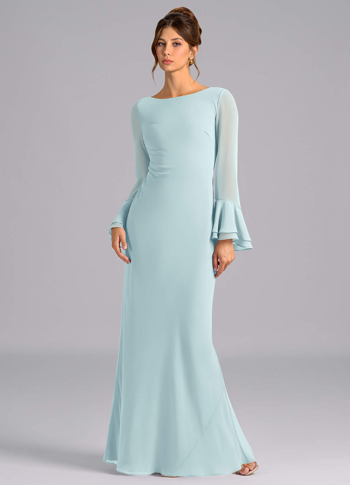 Azazie Leone Bridesmaid Dresses Sea Glass Mermaid Corset Chiffon Dress image1