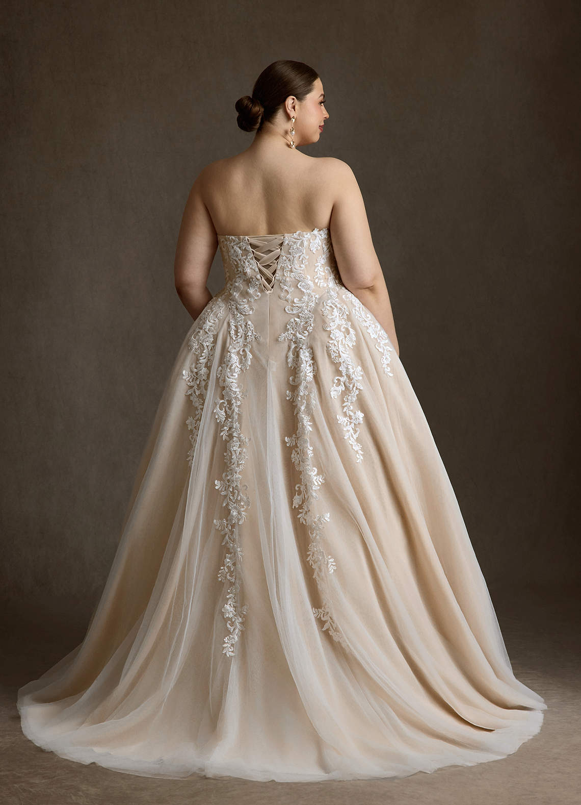Azazie Sonnet At-home Try On Dresses Diamond White Champagne Ball-Gown Strapless Lace Dress image9