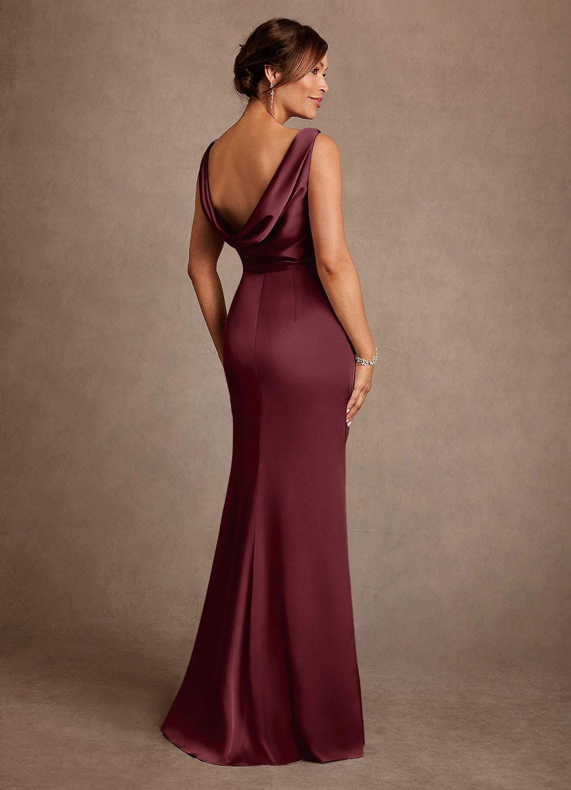 Azazie Baltimore Mother of the Bride Dresses Cabernet A-Line Pleated Stretch Satin Dress image1
