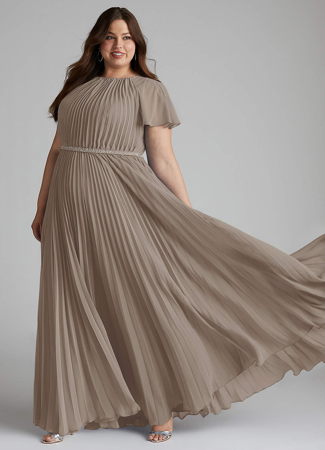 Azazie Kara Modest Bridesmaid Dresses A-Line Pleated Chiffon Floor-Length Dress image1