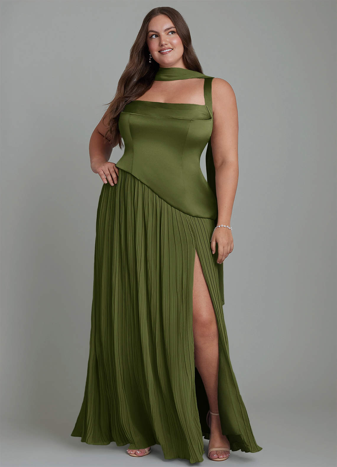 Azazie Stephanie Olive Stretch Satin Bridesmaid Dresses | Azazie