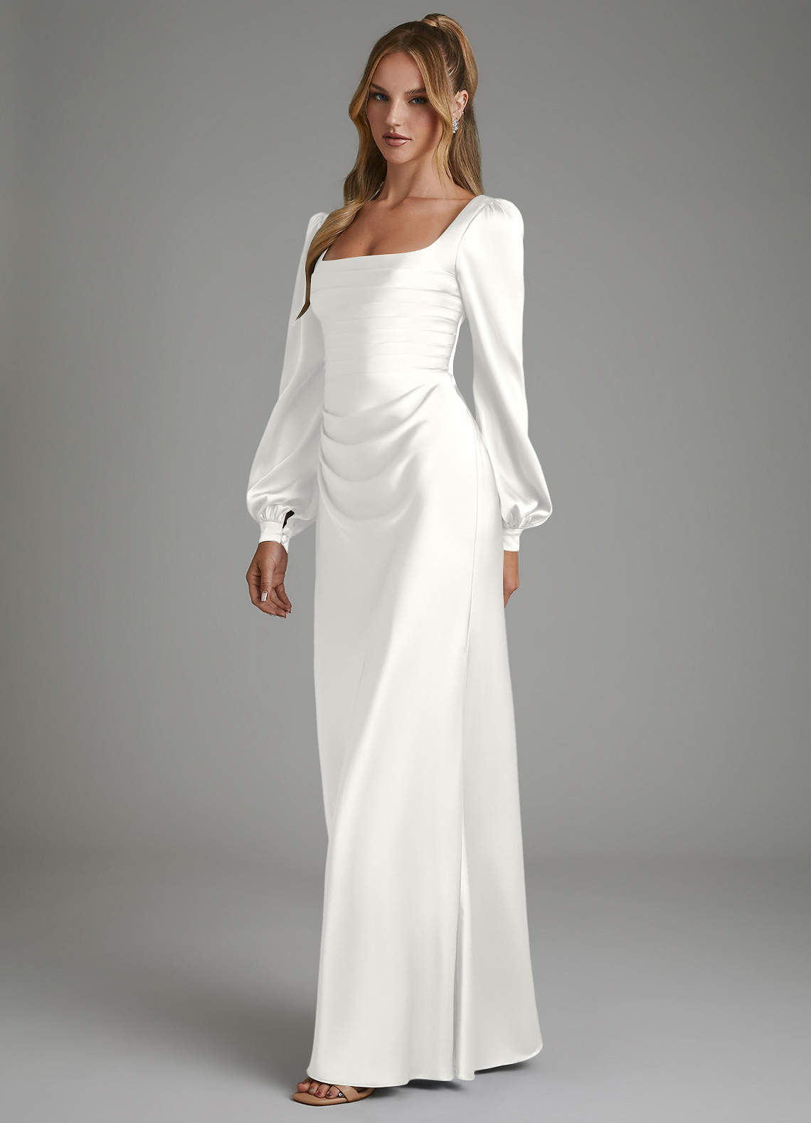 Azazie Brianna Bridesmaid Dresses White Mermaid Corset Stretch Satin Dress image4