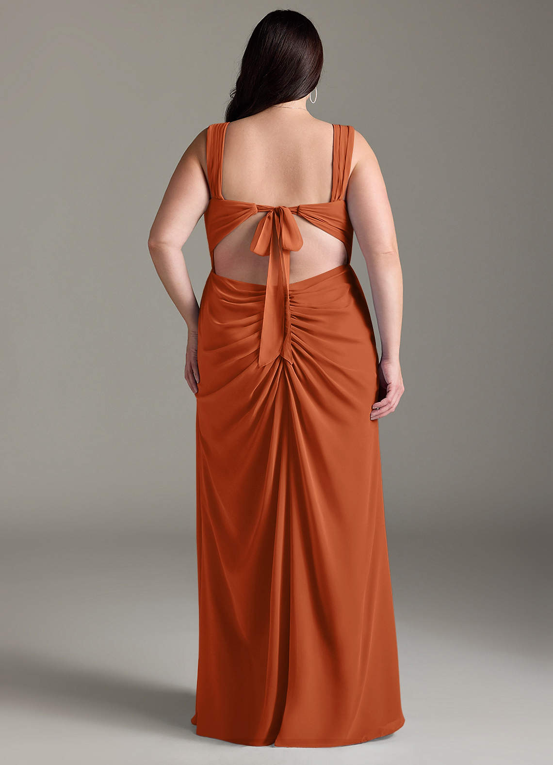 Azazie Jesaphine Bridesmaid Dresses Burnt Orange Sheath Bow Chiffon Dress image8