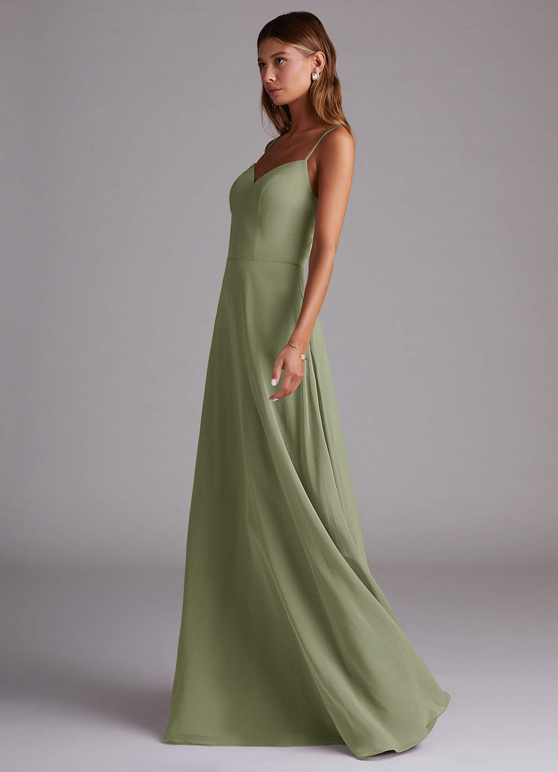 Azazie Marley Vestidos de madrinha de casamento Vestido Pistache de Chiffon de Linha A com Fora do ombro image5
