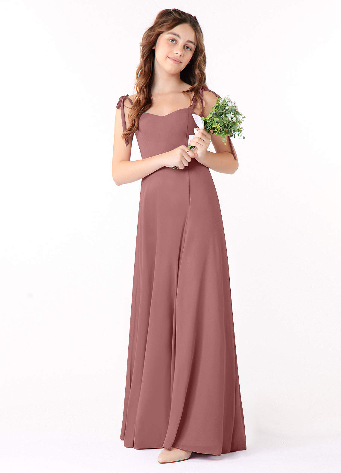 Azazie Rosey Junior A-Linie Herzausschnitt Chiffon Kleid Wüstenrose image1