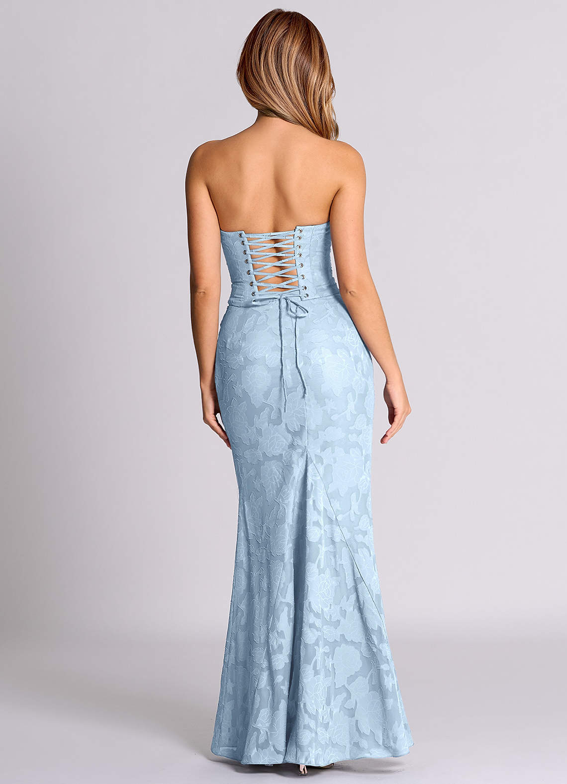 Azazie Sorrel Vestidos de damas de honor Vestido de Azul Cielo de Devorado Floral de Corte Sirena Convertible con Corsé image1