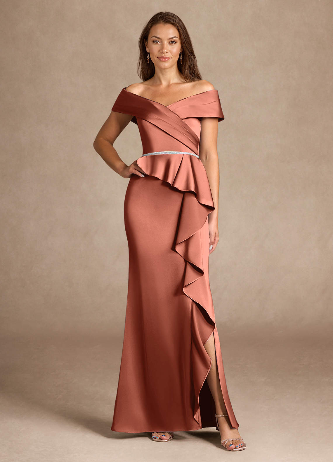 Azazie Dareia vestidos de madre de la novia Vestido de Arcilla de Satén Elástico de Sirena con Vestidos sin tirantes image1