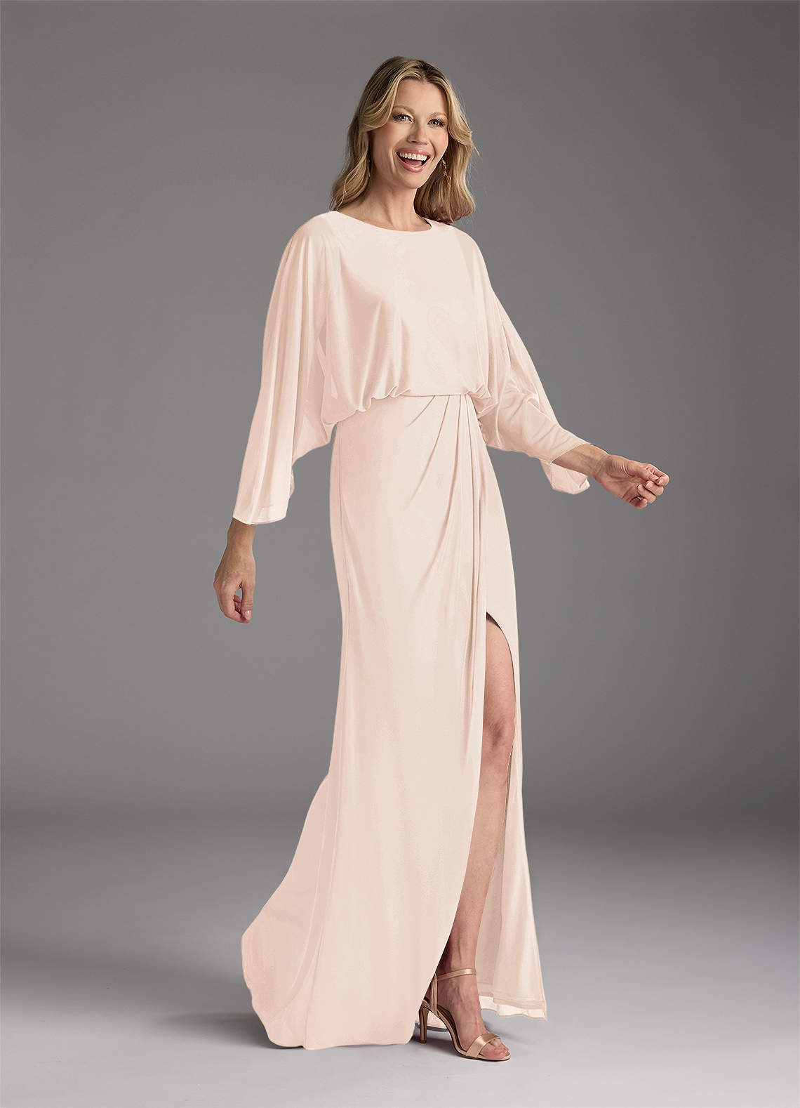 Azazie Ysabella Mother of the Bride Dresses Blushing Pink Mermaid Pleated Mesh Dress image1