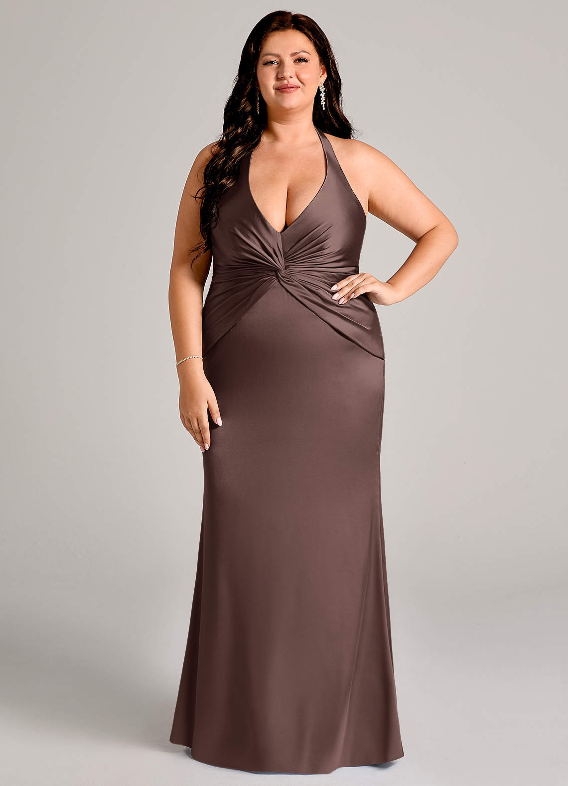 Azazie Valerie Bridesmaid Dresses Ganache Mermaid Pleated Stretch Satin Dress image1