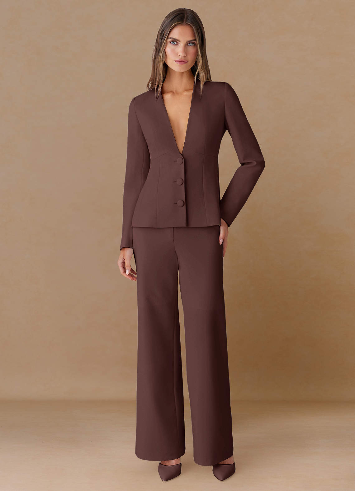 front Elara Espresso Maßgeschneiderter Blazer aus edlem Webmuster