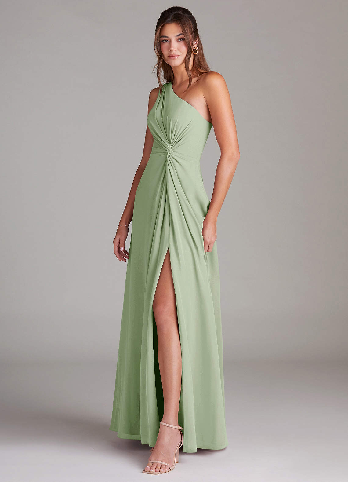 Azazie Brooke Bridesmaid Dresses Dusty Sage A-Line One Shoulder Chiffon Dress image4