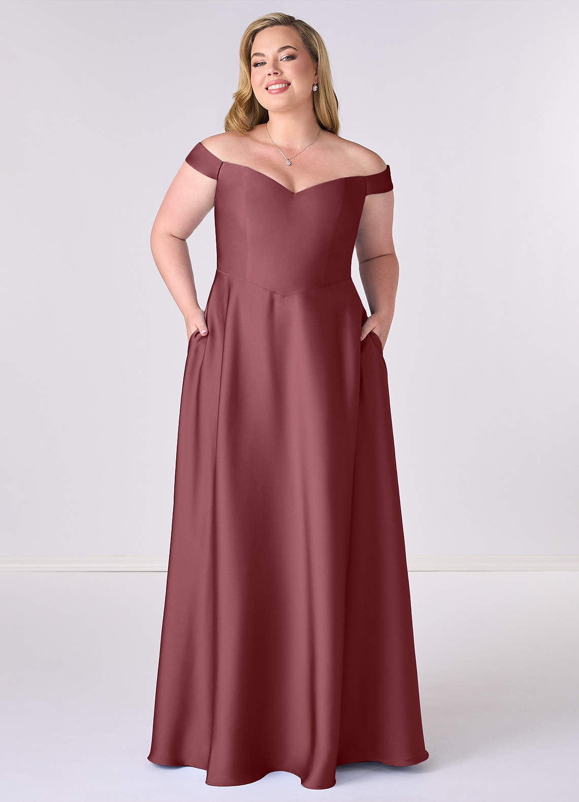 Barbie ♥ Azazie Brautjungfernkleider Wandelbar A-Linie Schulterfrei Stretch-Satin Kleid Wüstenrose image1