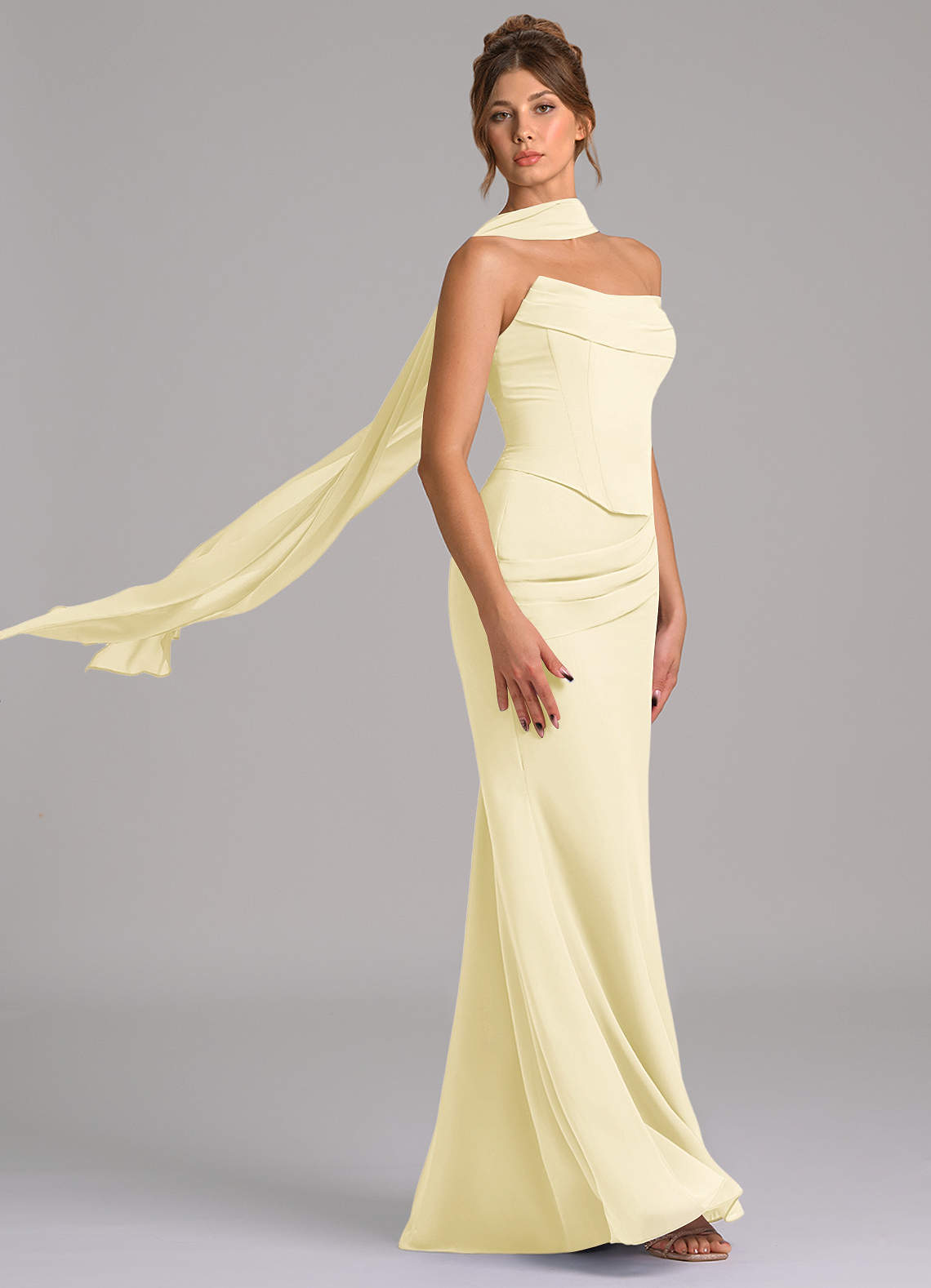 Azazie Sorrel Robes de demoiselle d'honneur Robe Sirène en Mousseline de soie Corset Sorbet Citron image2