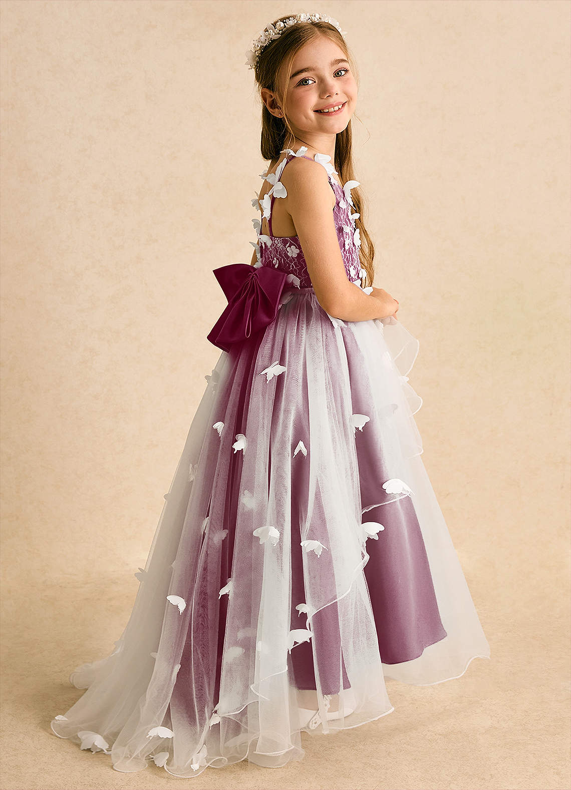 Azazie Darlina Flower Girl Dresses Ivory Mulberry Ball-Gown Lace Tulle Dress image1