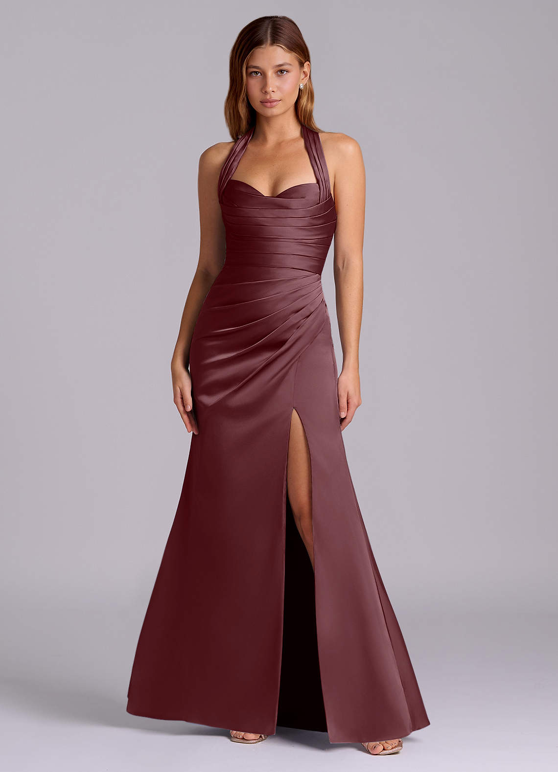 Azazie Destiny Vestidos de damas de honor Vestido de Sangrado de Satén Elástico de Corte Sirena con Escote de Corazón image3