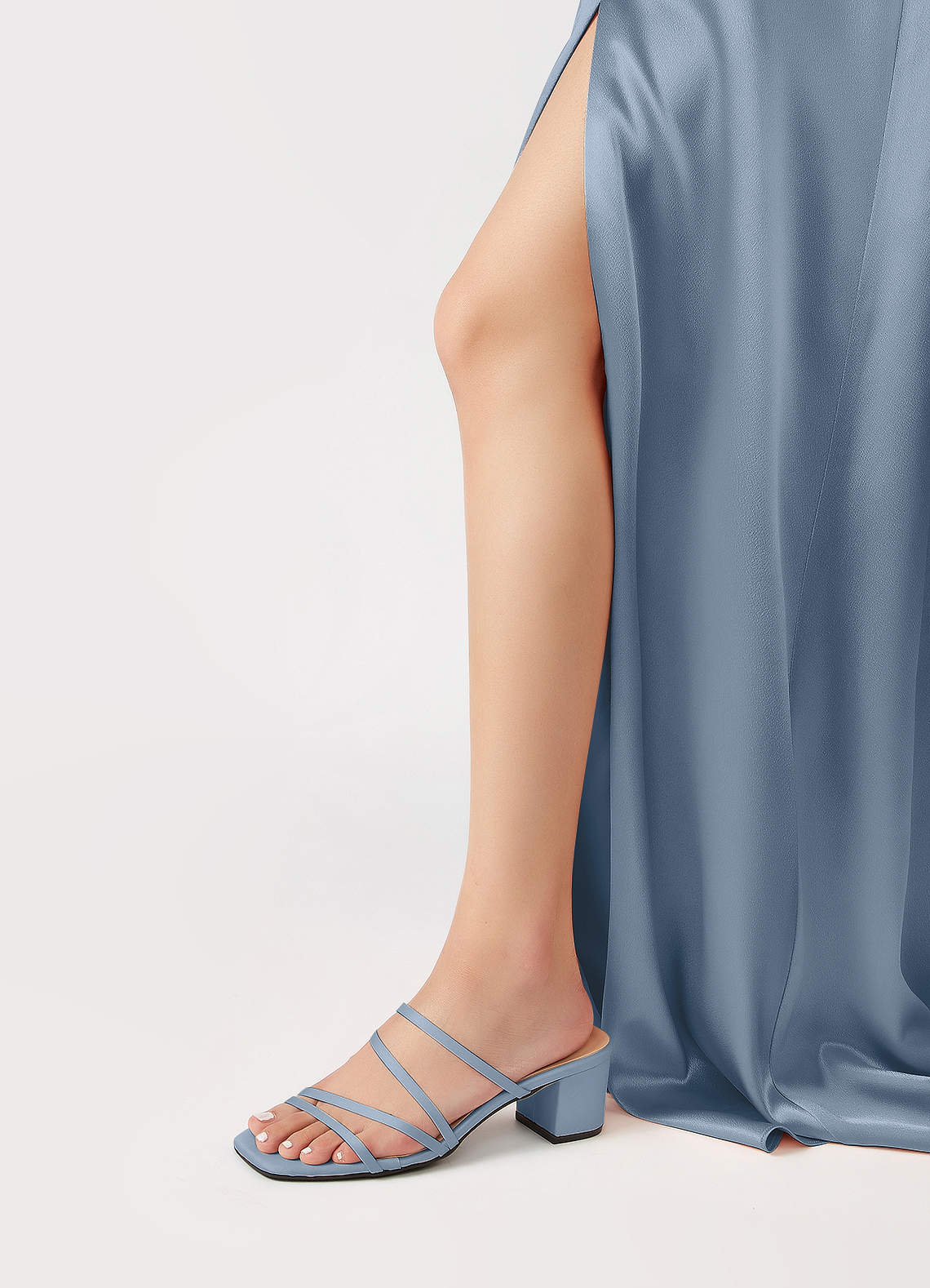 front Matching Color Matte Satin Strap Low Heel Sandals