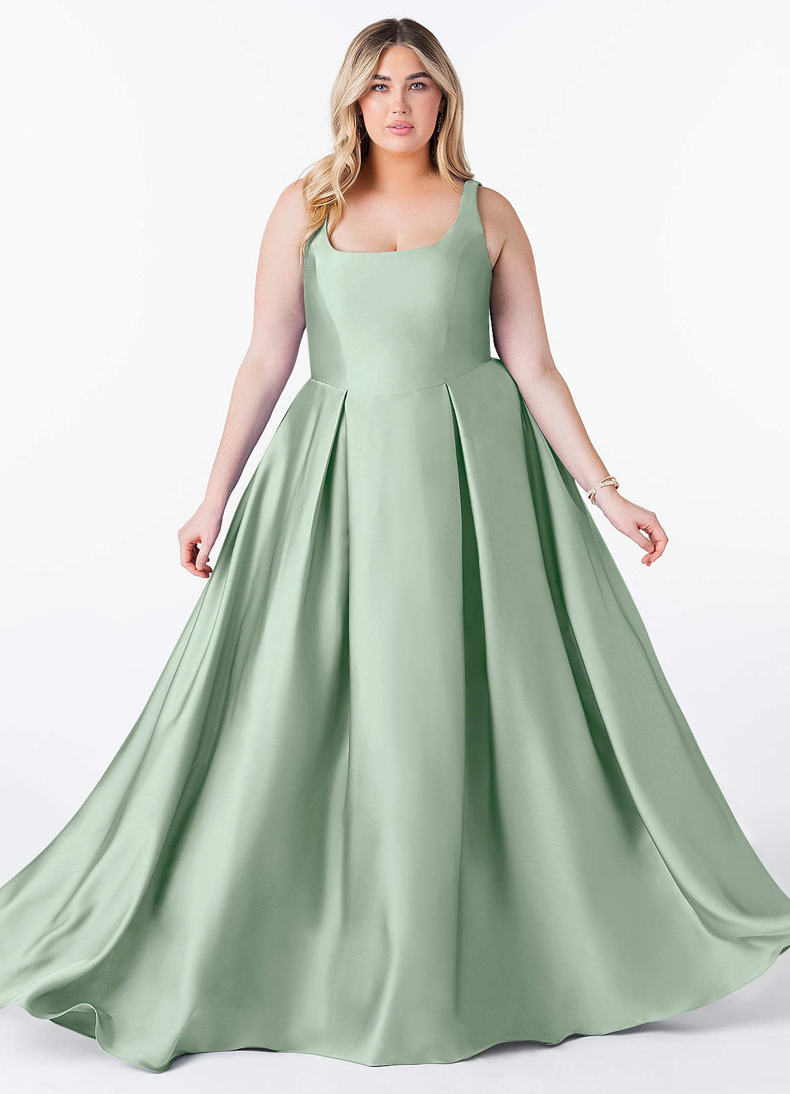 Azazie Neve Robes de demoiselle d'honneur Robe Princesse en Satin extensible avec poches Agave image9