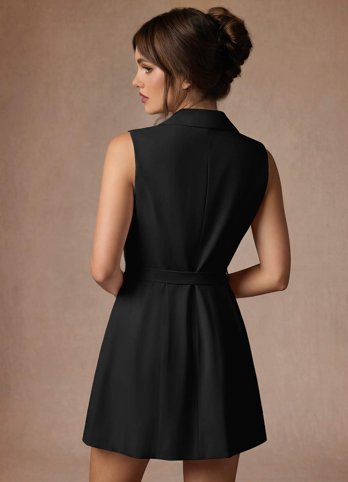 front Alina Black Refined Weave Pleated Wrap Blazer Dress