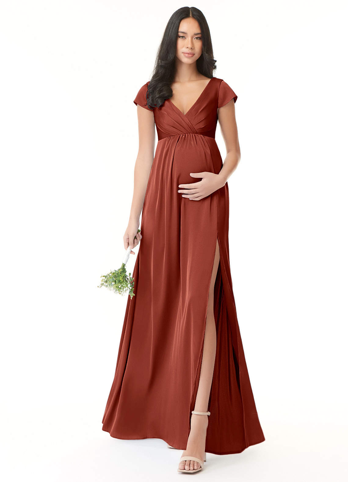 Azazie Allessia Brautjungfernkleider für Schwangere A-Linie Plissee Stretch-Satin Bodenlänge Kleid image1