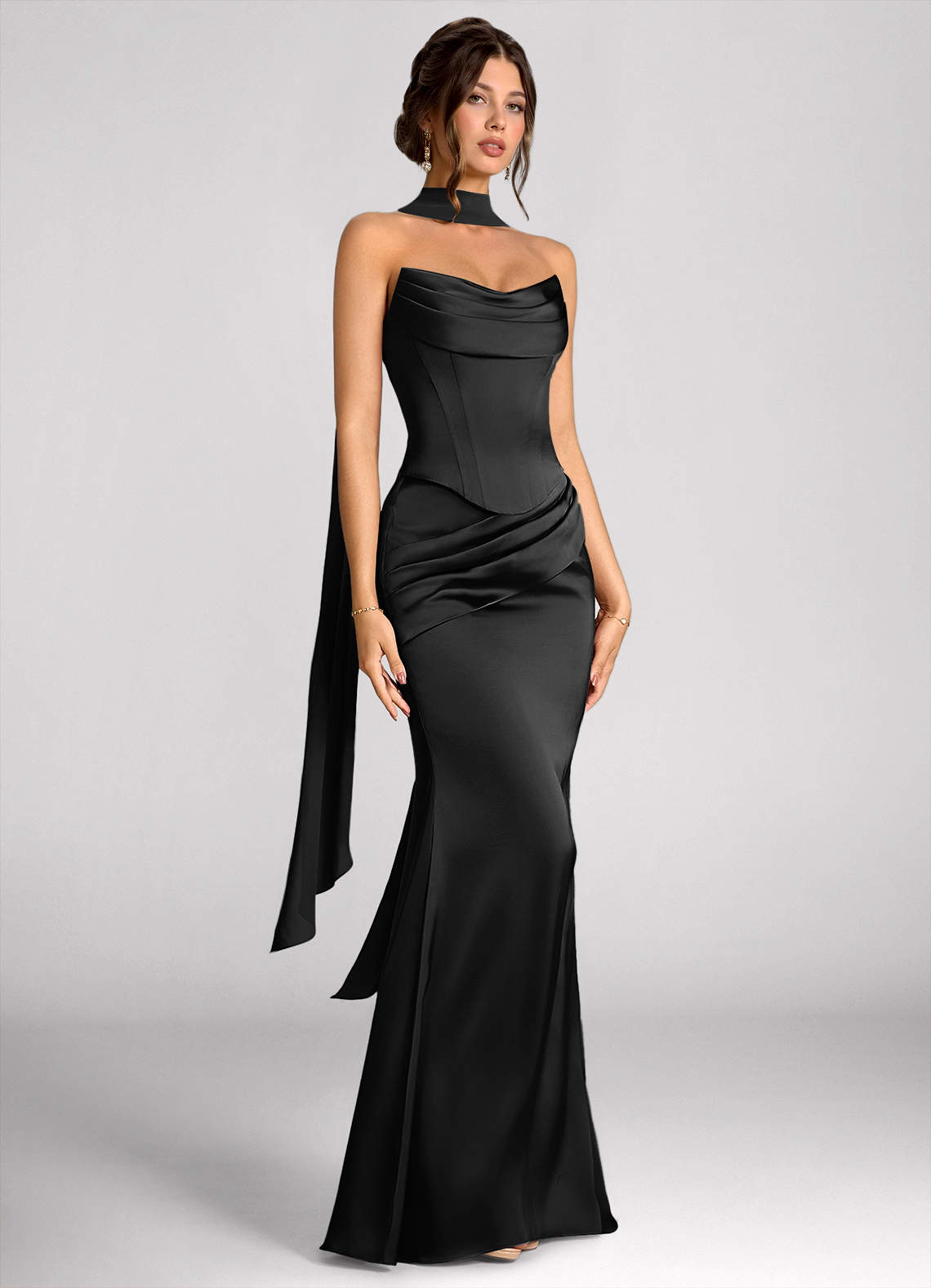 Calista Black Luminous Satin Maxi Dress image3