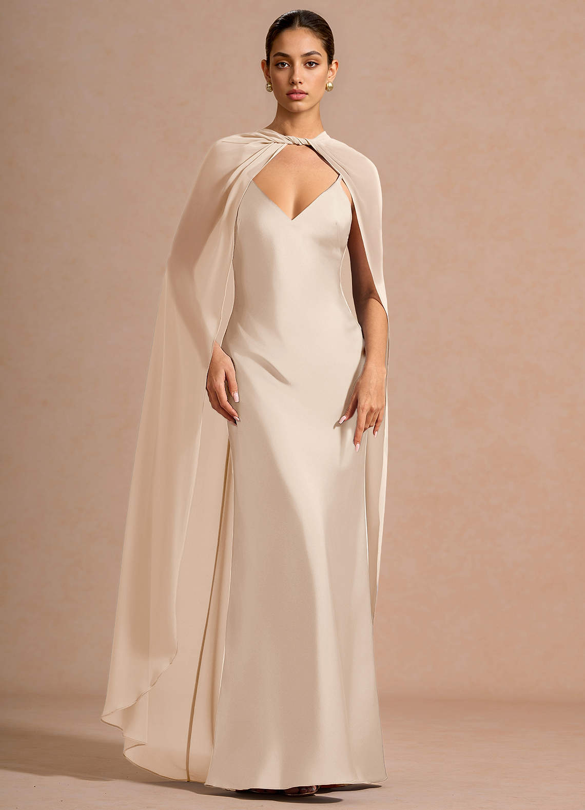 fitted lace wedding dress cream chiffon maxi skirt with velvet ribbons – MyMothersArmoire main image 0
