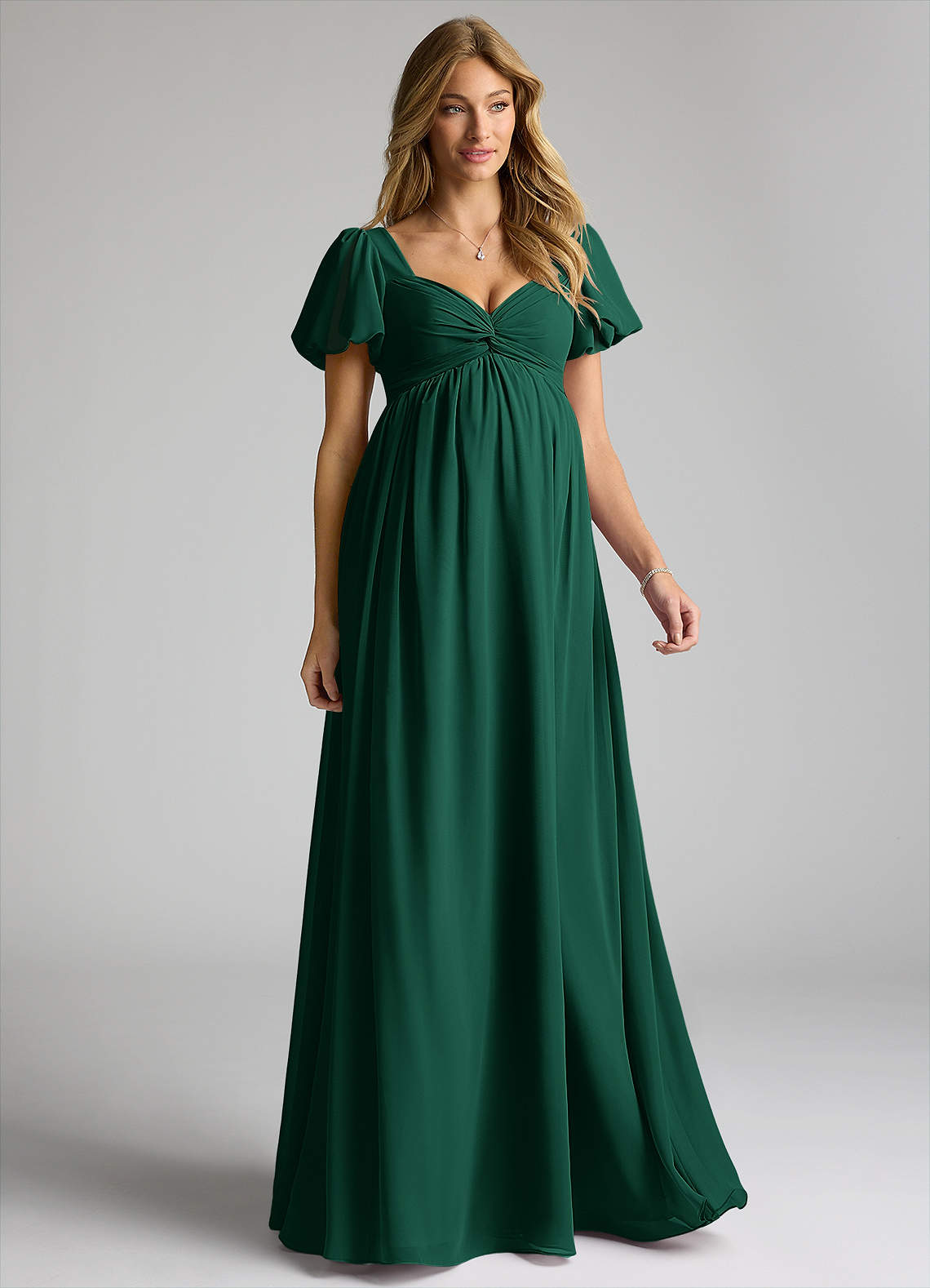 Azazie Madisynn Zwangerschaps Bruidsmeisjekleding Boog Chiffon Vloerlengte Jurk image1