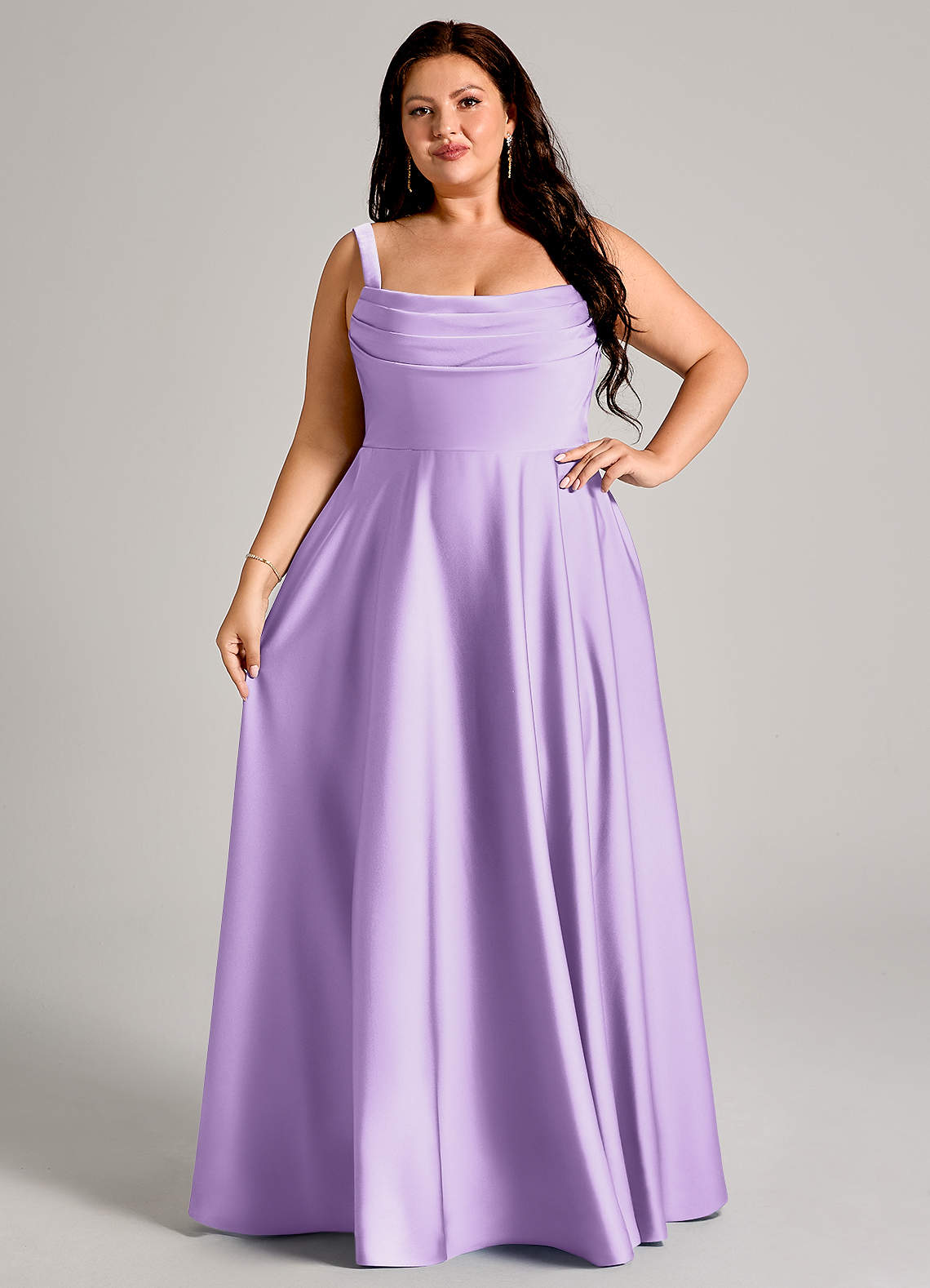 Azazie Shaude Bridesmaid Dresses Lilac A-Line Pleated Stretch Satin Dress image11