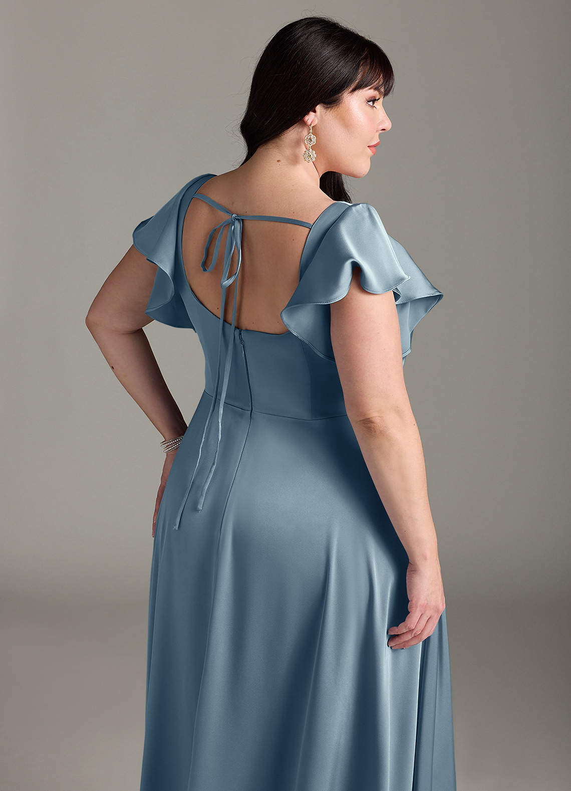 Azazie Bondi Bridesmaid Dresses Dusty Blue A-Line Bow Stretch Satin Dress image11