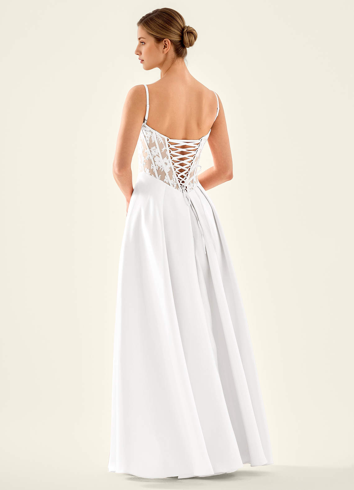 Nimbus White Cutout Corset Satin Prom Dress | Azazie
