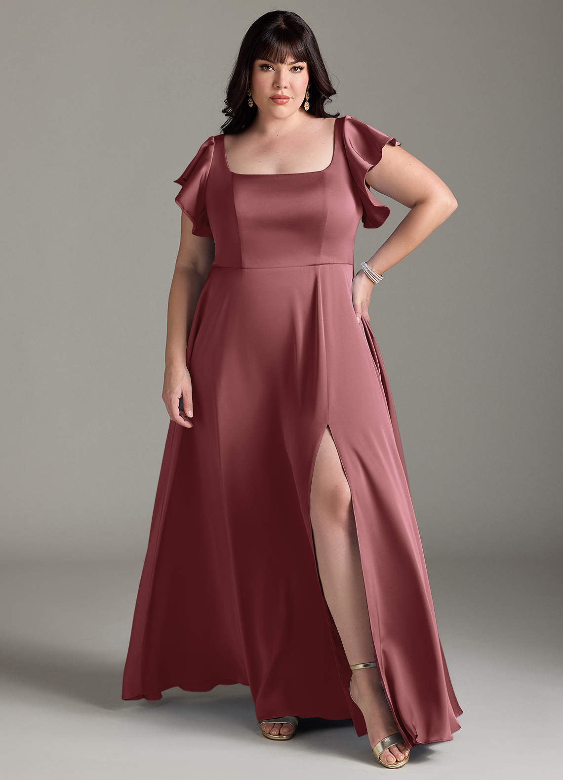 Azazie Bondi Bridesmaid Dresses Amethyst A-Line Bow Stretch Satin Dress image6