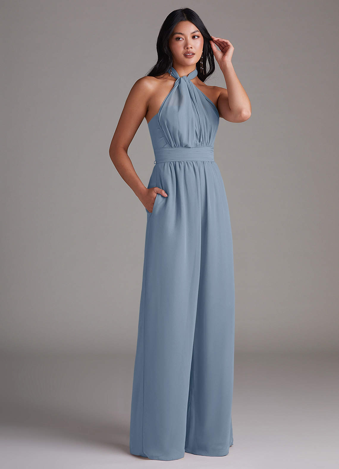 Azazie Lamara Ready to Ship Dusty Blue Chiffon Bridesmaid Dresses