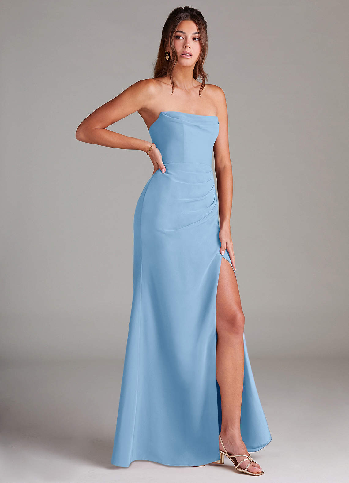 Azazie Leonis Bridesmaid Dresses Powder Blue Sheath Strapless Chiffon Convertible Dress image7