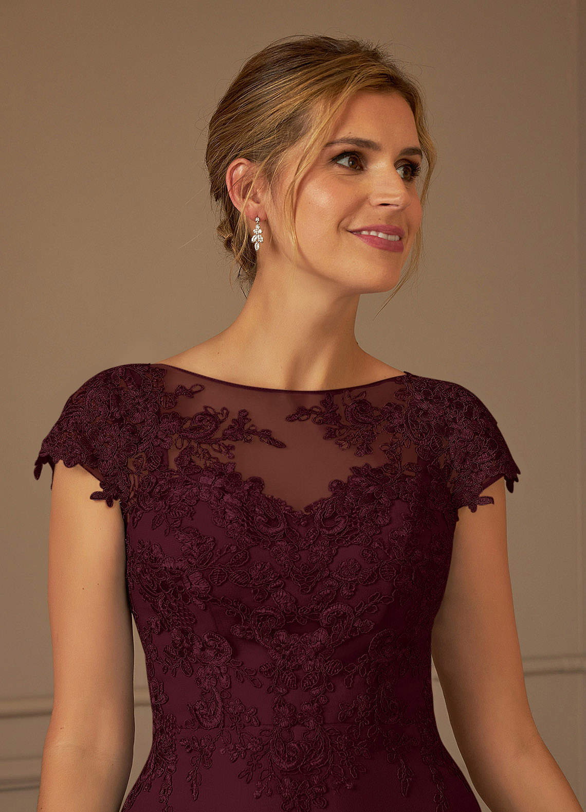 Azazie Terrano Mother of the Bride Dresses Cabernet A-Line Scoop Lace Dress image3