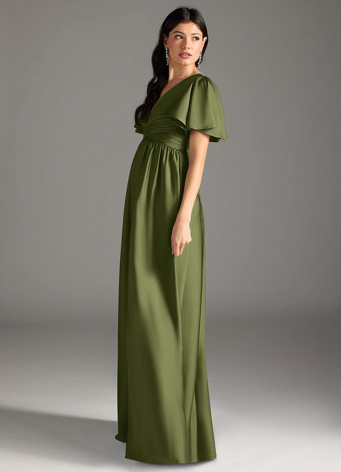 Azazie Verna vestidos de dama de honor de maternidad Vestido de Corte en A Volante Hasta el suelo Satén Elástico image6