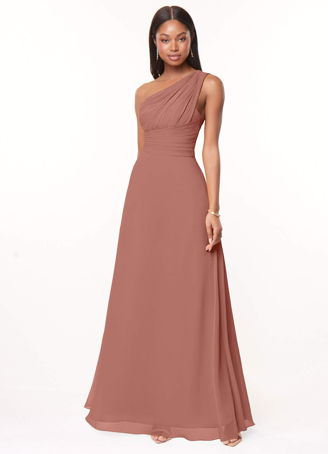 Azazie Ashley Robes de demoiselle d'honneur Robe Trapèze en Mousseline de soie Rayé Rose De Cèdre image1