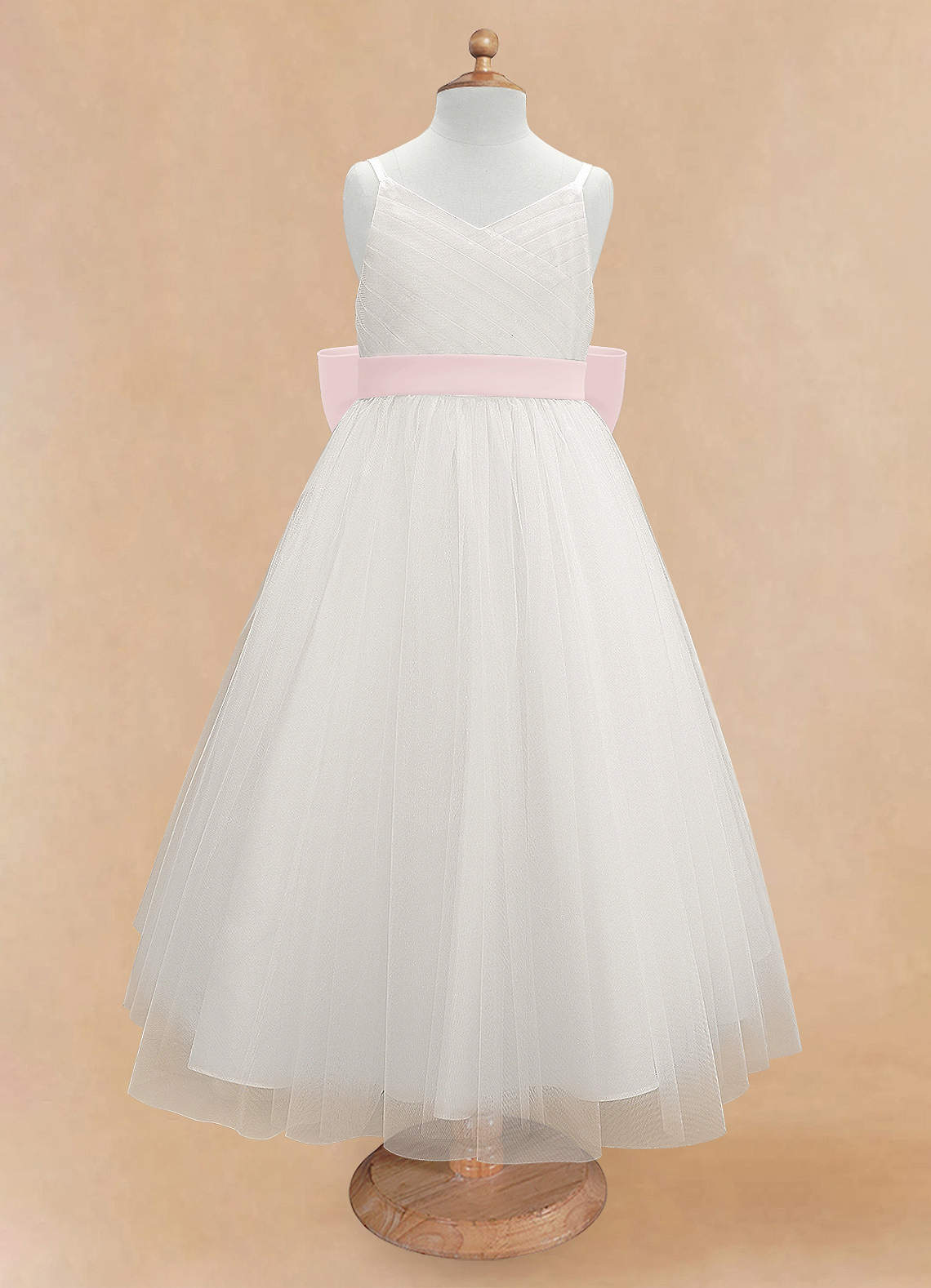 Azazie Lea vestidos de niña de las flores Vestido de Rosa Rubor de Tul de Corte En A con Tirante Espagueti image6