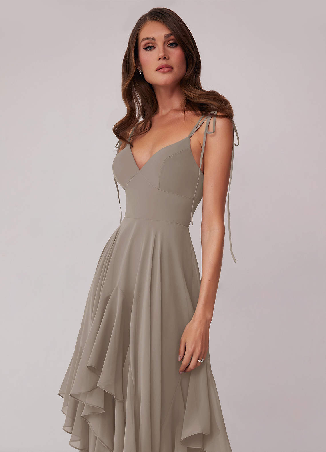 Barbie ♥ Azazie Bridesmaid Dresses V-neck Chiffon Tiered A-line Dress image4