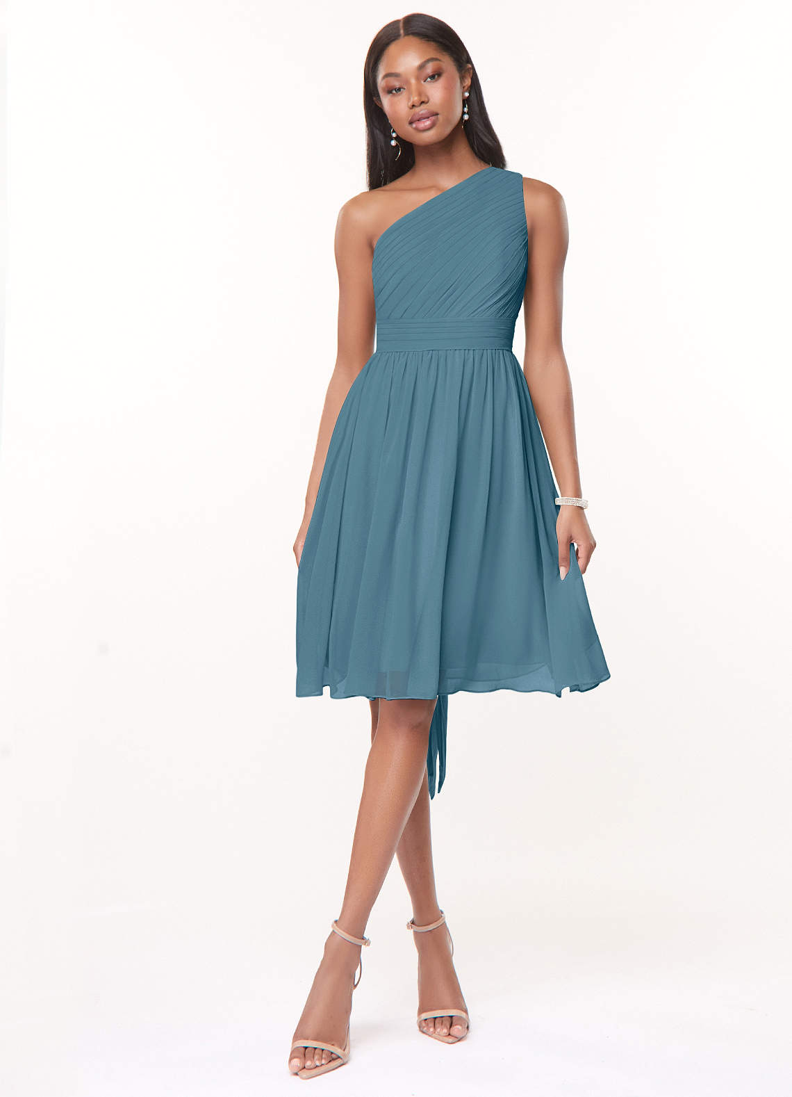 Azazie Katrina Bridesmaid Dresses Bermuda A-Line One Shoulder Chiffon Dress image1