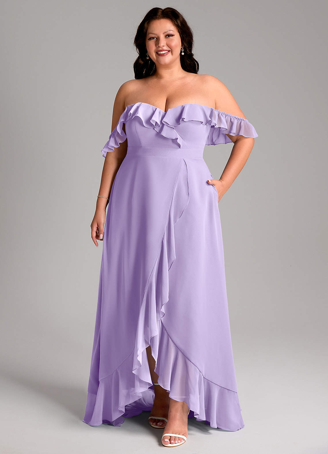 Azazie Lyra Bridesmaid Dresses Lilac A-Line Chiffon Convertible Dress image1