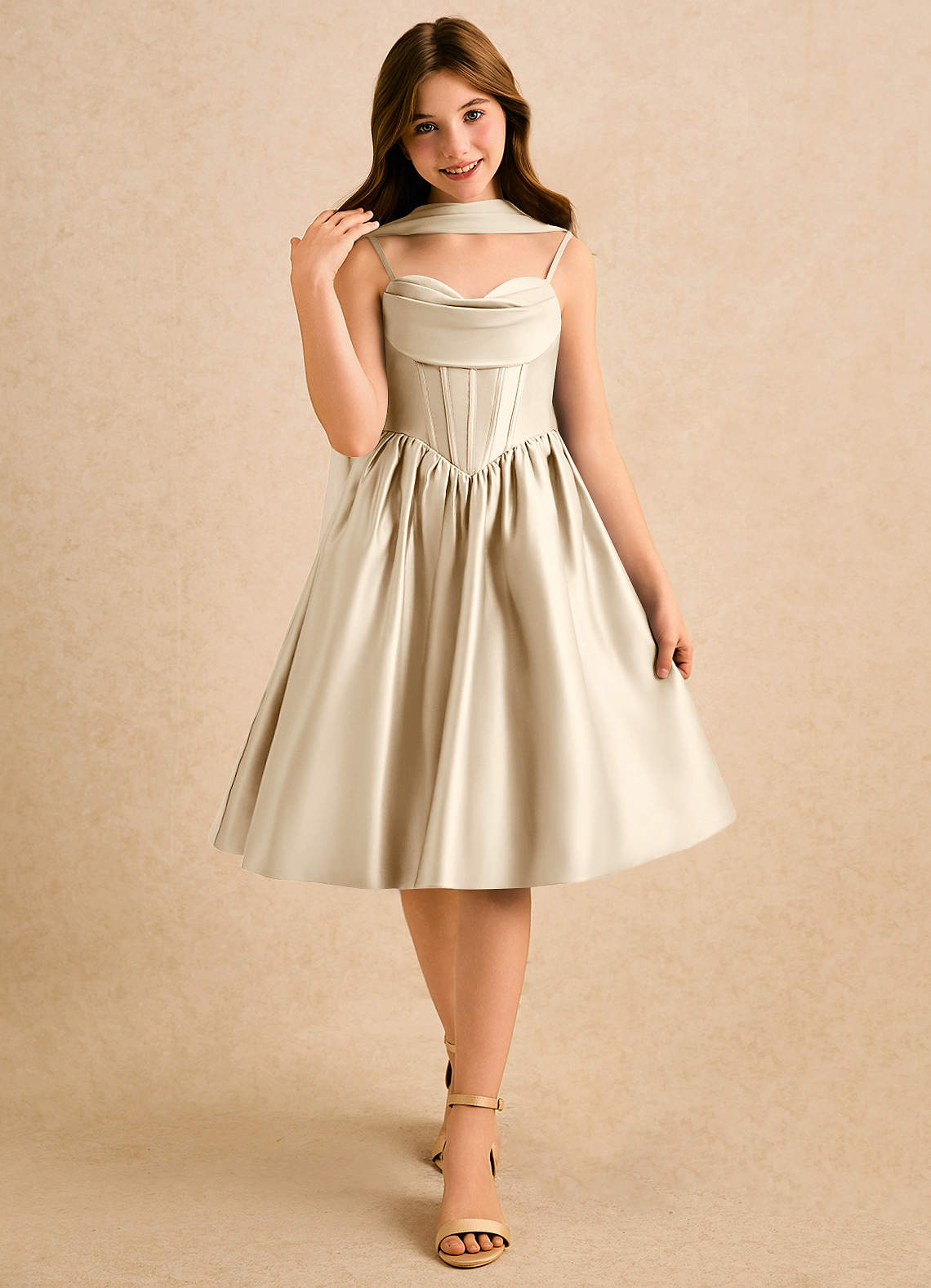 Azazie Shona Girls Formal Finale sale A-Lijn Jurk van Mat Satijn Sweetheart Halslijn Champagne image5