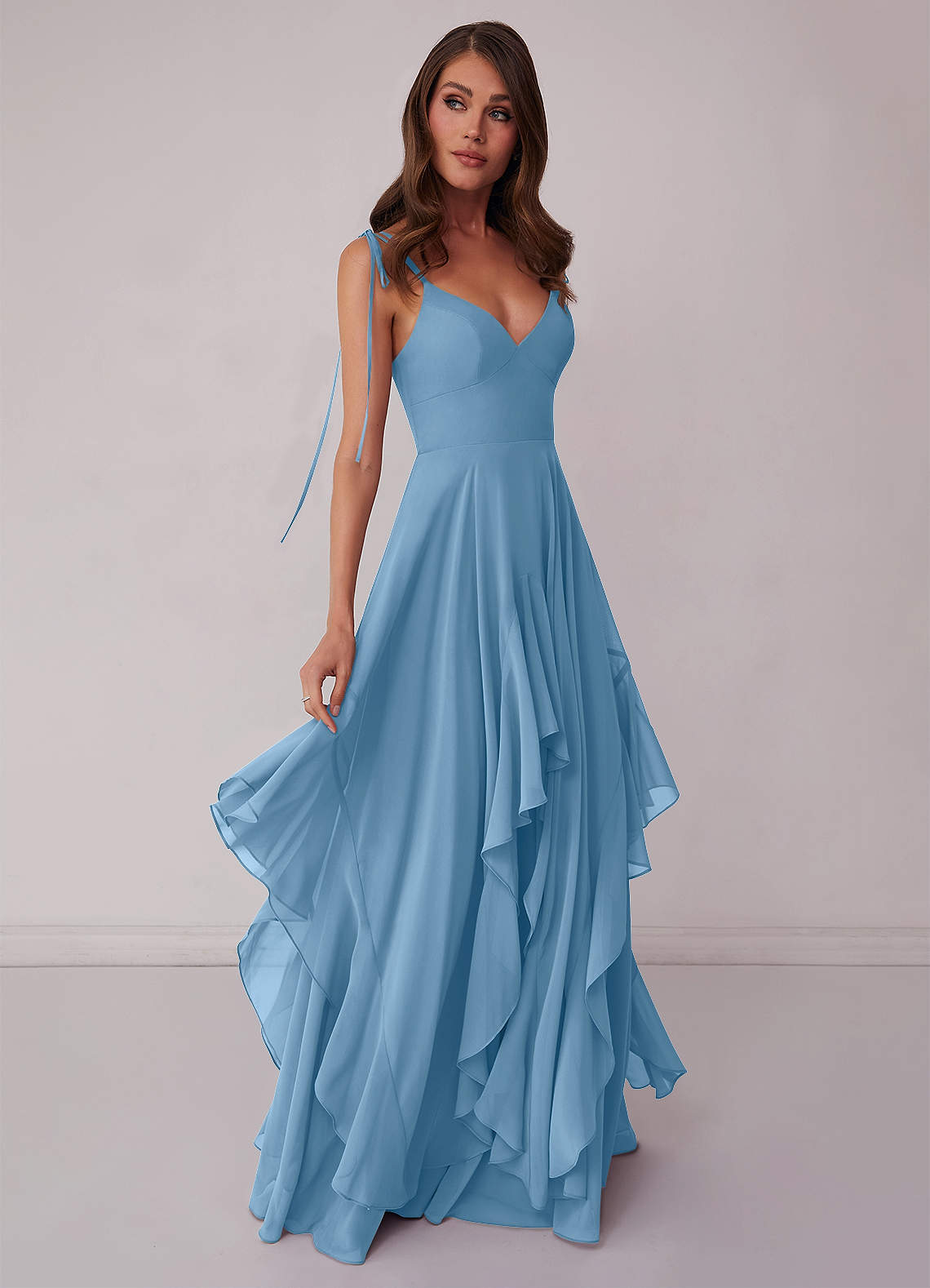 Barbie ♥ Azazie Bridesmaid Dresses Steel Blue A-Line Bow Chiffon Dress image1