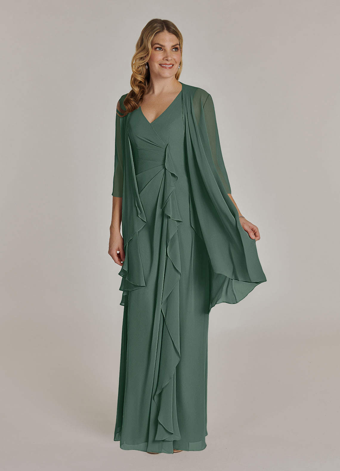 Azazie Manuella Mother of the Bride Dresses Sea Moss A-Line V-Neck Pleated Chiffon Dress image1
