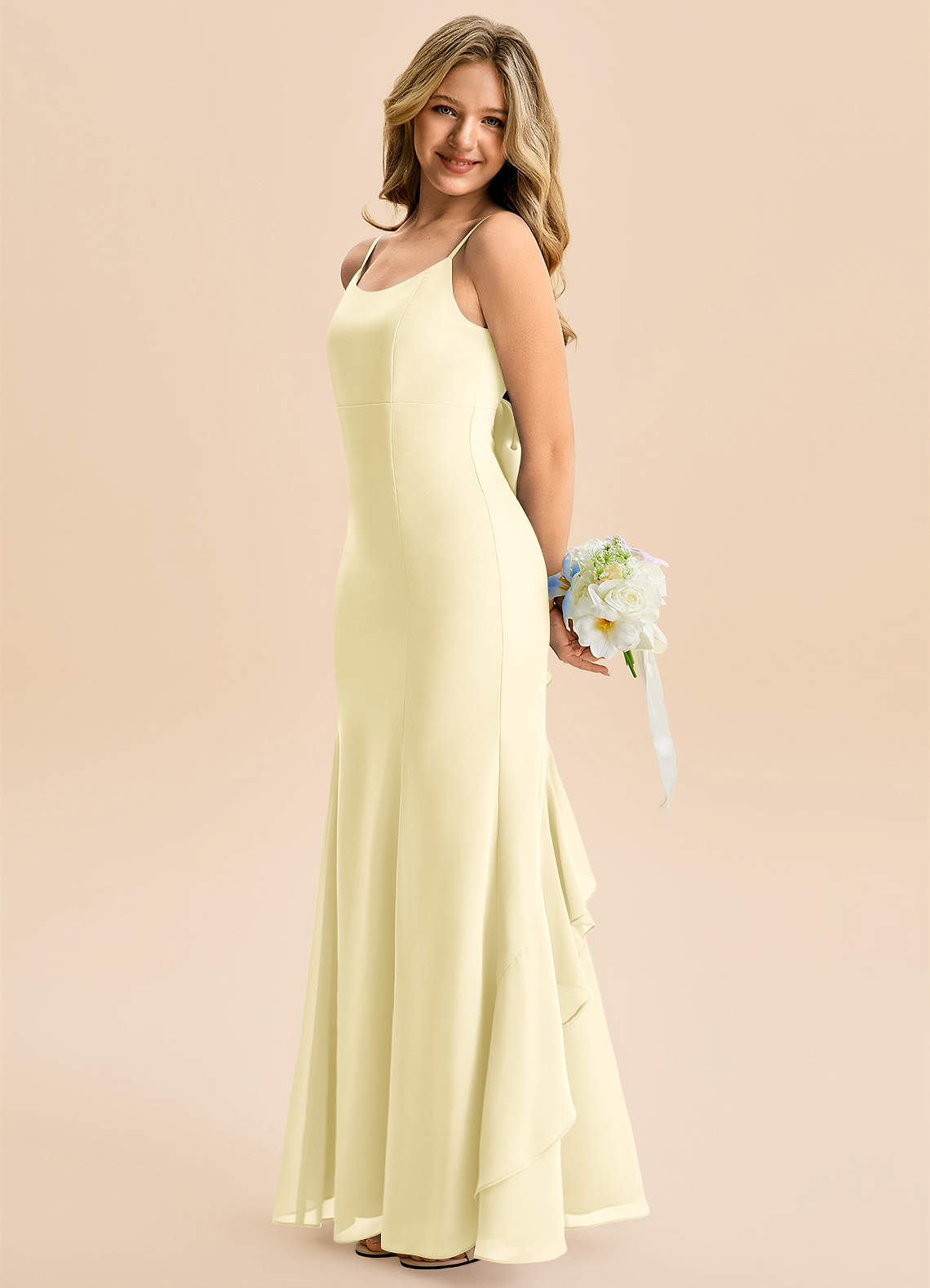 Azazie Lioren Junior Lemon Sorbet Mermaid Bow Chiffon Dress image1