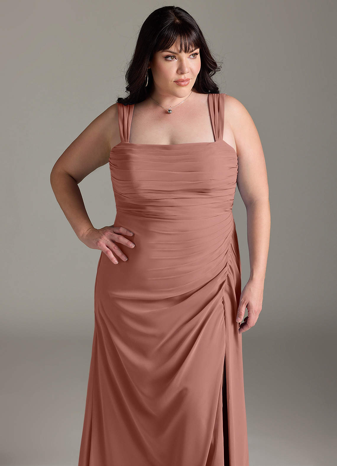 Azazie Jesaphine Bridesmaid Dresses Cedar Rose Sheath Bow Chiffon Dress image12