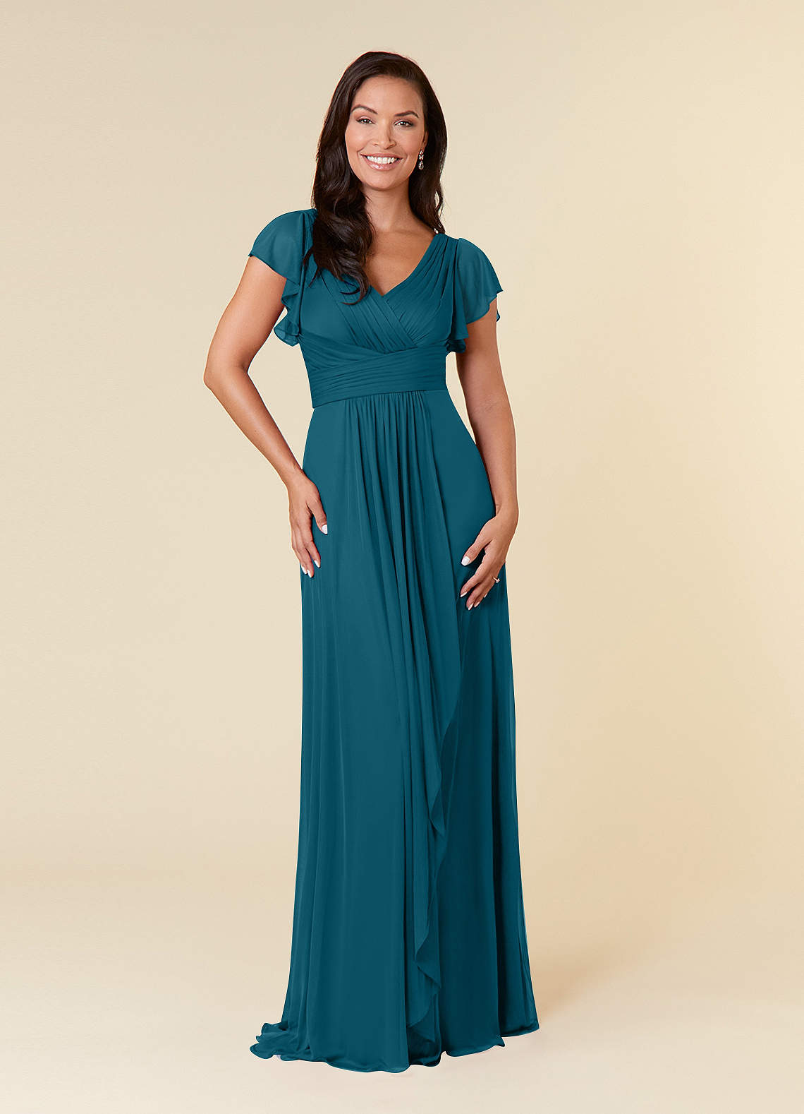 Azazie Reneya Mother of the Bride Dresses Ink Blue A-Line Pleated Mesh Dress image1