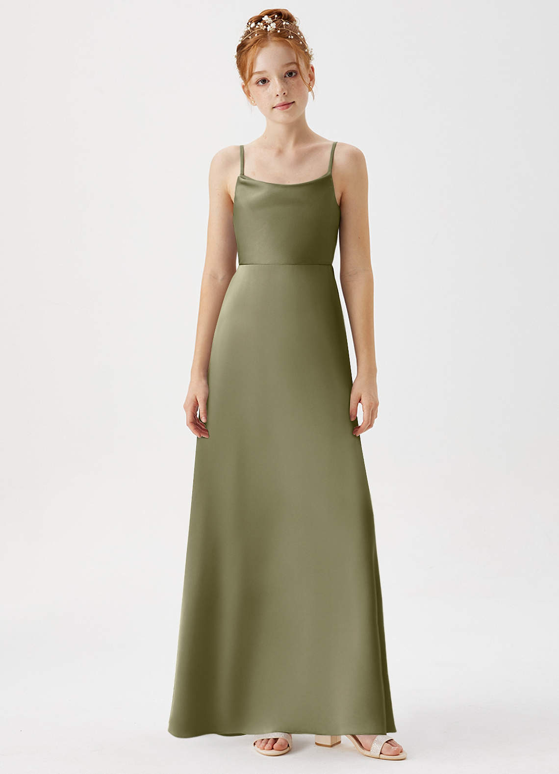 Azazie Shale Junior Pistachio A-Line Stretch Satin Dress image5