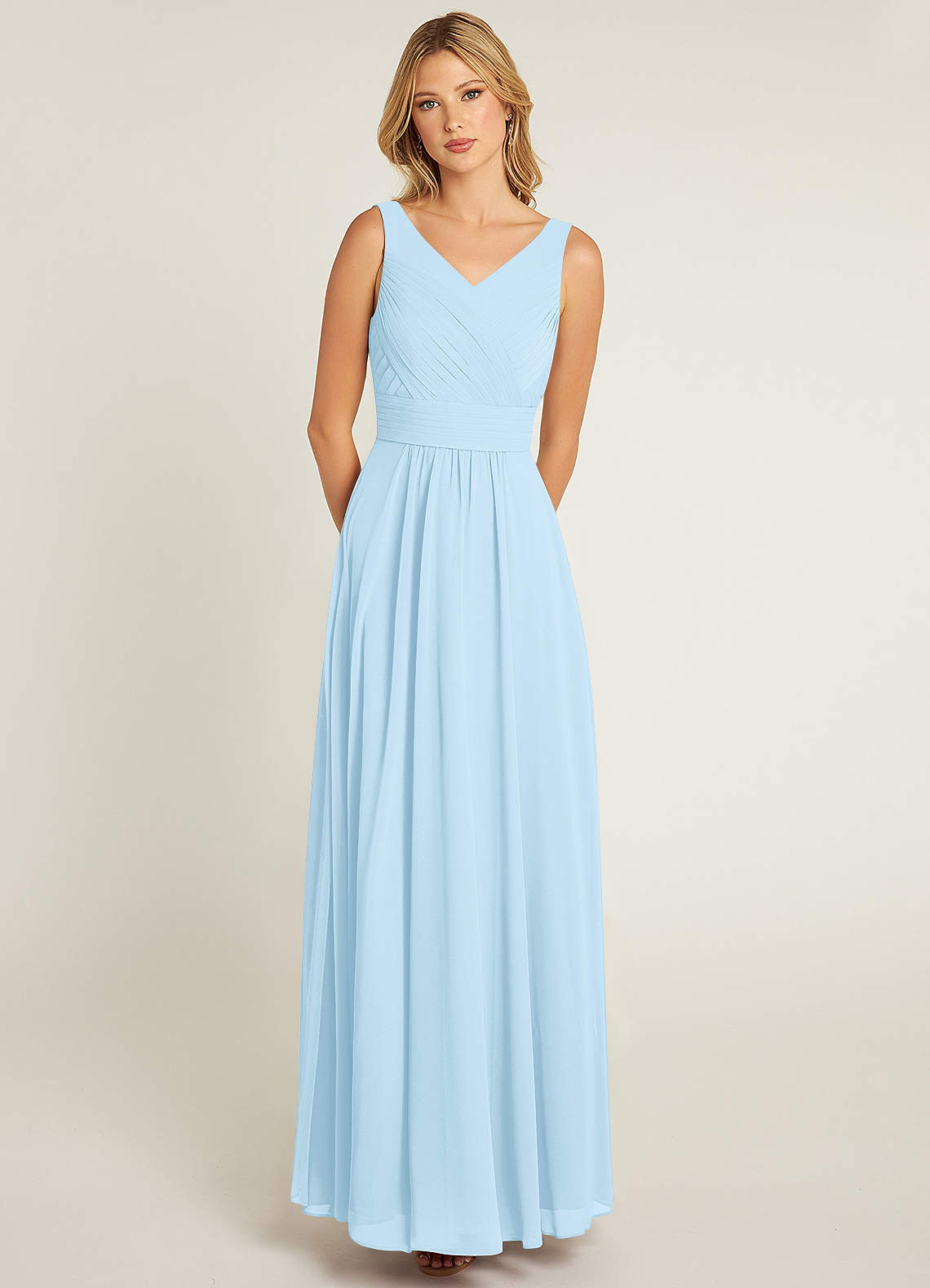 Azazie Pierrette Robes de demoiselle d'honneur Robe Trapèze en Mousseline de soie Plissée Bleu Ciel image1