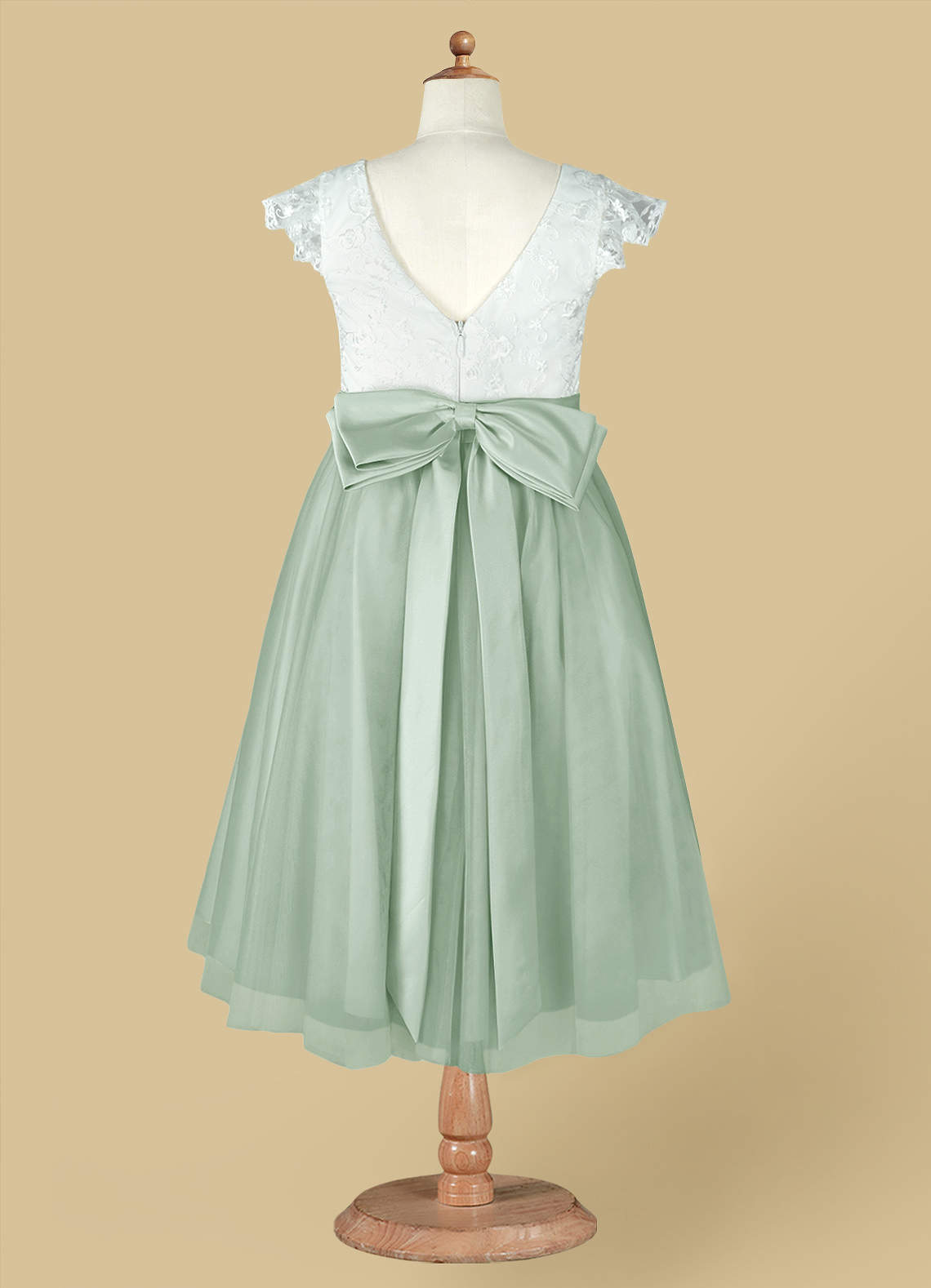 Azazie Vetty Flower Girl Dresses Ivory Agave A-Line Lace Tulle Dress image12
