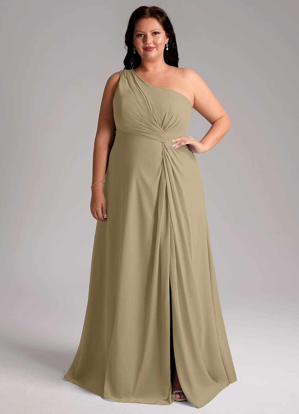 Azazie Brooke Bridesmaid Dresses Moss Green A-Line One Shoulder Chiffon Dress image1